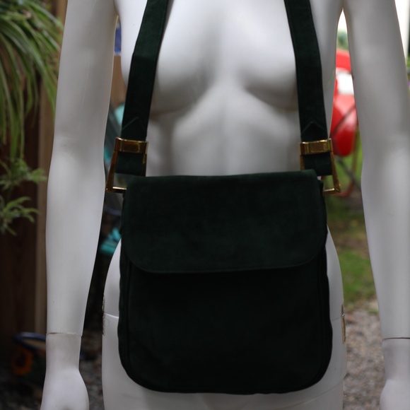 Vintage Suede Leather Gorgeous Green Bag - Picture 5 of 13